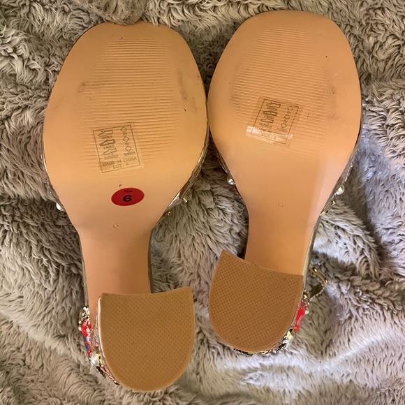 New Azalea Wang Party Peep Platform Heels Embellished Satin Victorian Ankle 6 - Picture 8 of 12